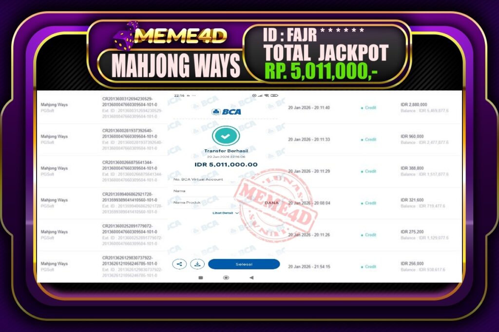 Bukti Jp MEME4D Slot Online 21 Januari 2026