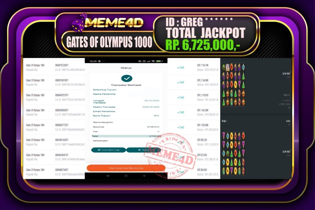 Bukti Jp MEME4D Slot Online 27 Januari 2026