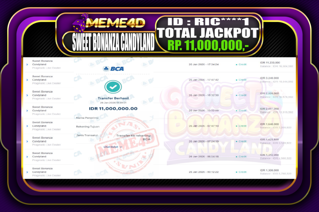 Bukti Jp MEME4D Casino Online 26 Januari 2026