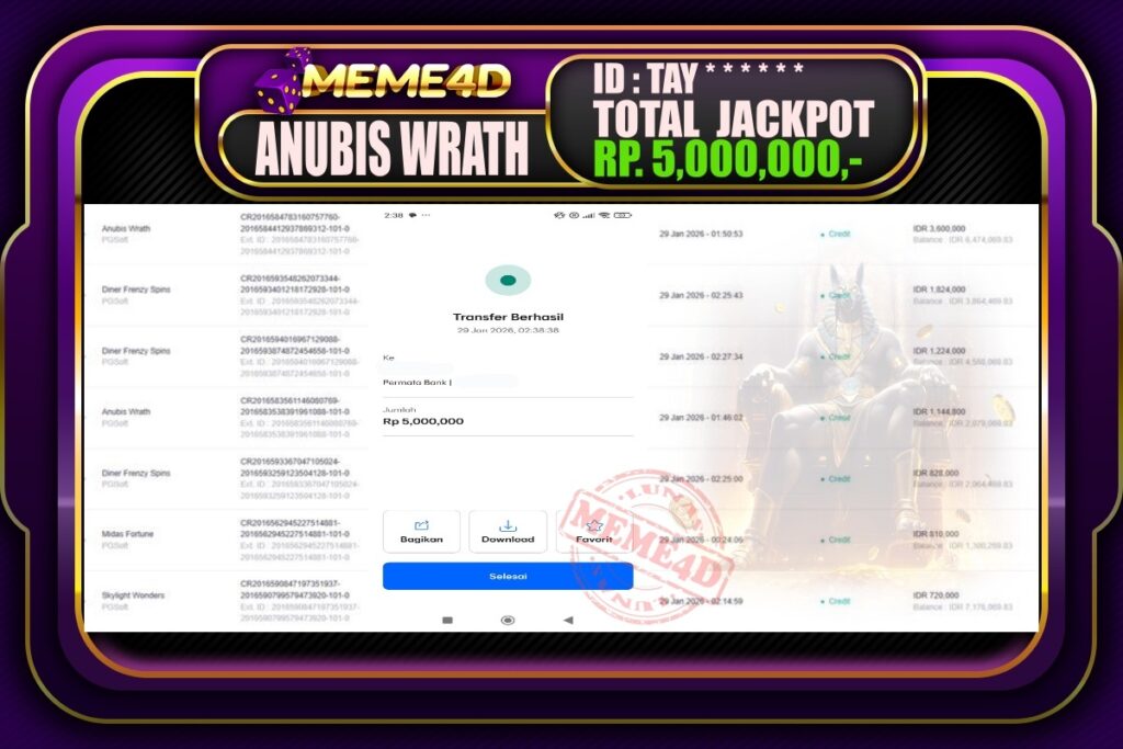 Bukti Jp MEME4D Slot Online 29 Januari 2026