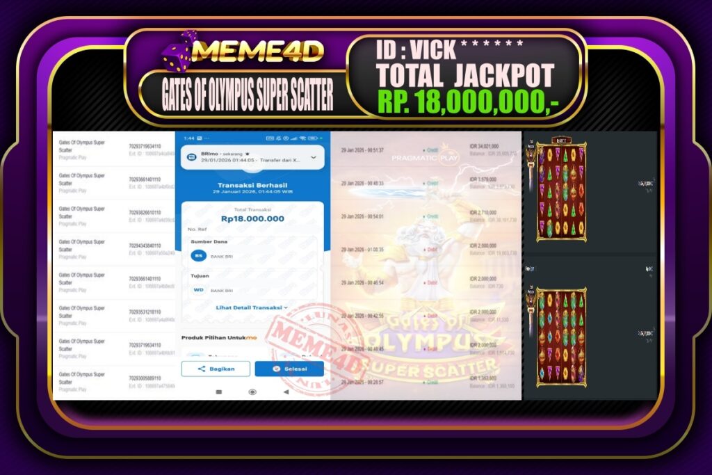 Bukti Jp MEME4D Slot Online 29 Januari 2026