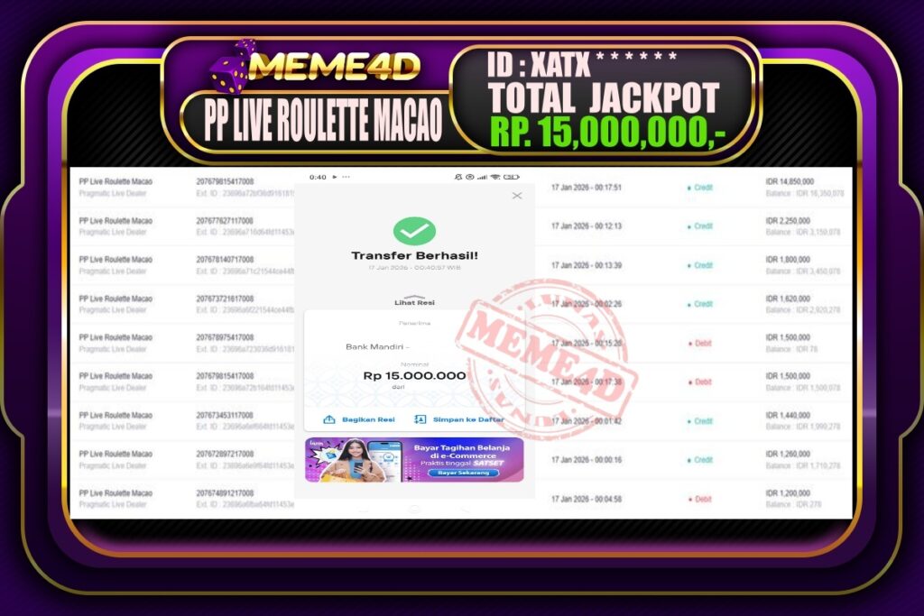 Bukti Jp MEME4D Casino Online 17 Januari 2026