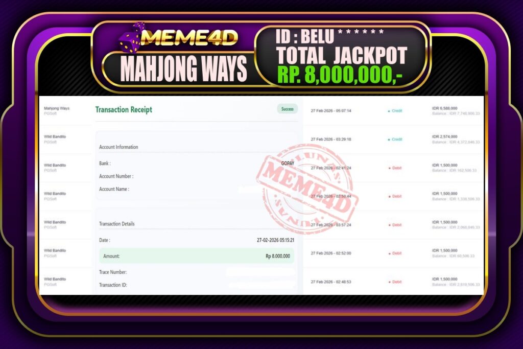 Bukti Jp MEME4D Slot Online 27 February 2026