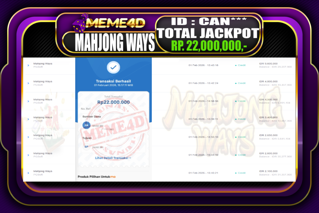 Bukti Jp MEME4D Slot Online 01 February 2026
