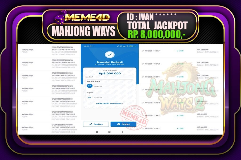 Bukti Jp MEME4D Slot Online 01 February 2026
