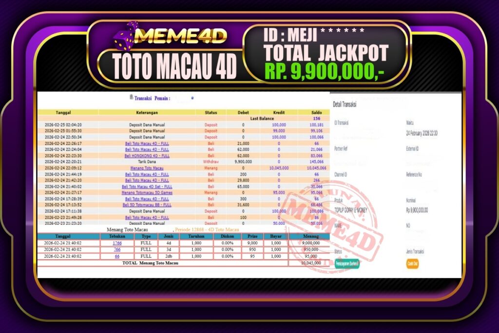 Bukti Jp MEME4D Togel Online 25 February 2026