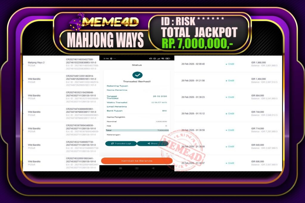 Bukti Jp MEME4D Slot Online 28 February 2026