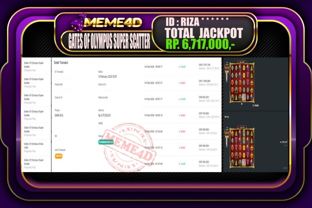 Bukti Jp MEME4D Slot Online 14 February 2026