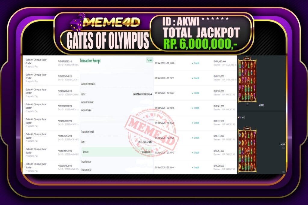 Bukti Jp MEME4D Slot Online 02 March 2026