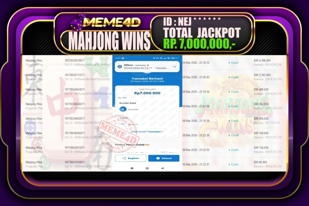 Bukti Jp MEME4D Slot Online 09 March 2026