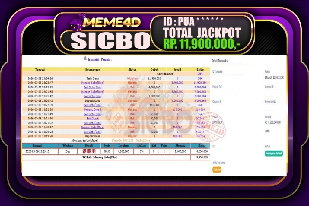 Bukti Jp MEME4D Casino Online 10 March 2026