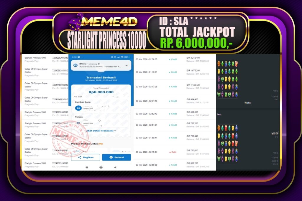 Bukti Jp MEME4D Slot Online 30 March 2026