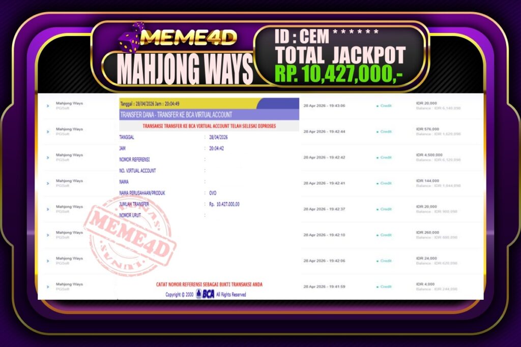 Bukti Jp MEME4D Slot Online 29 April 2026