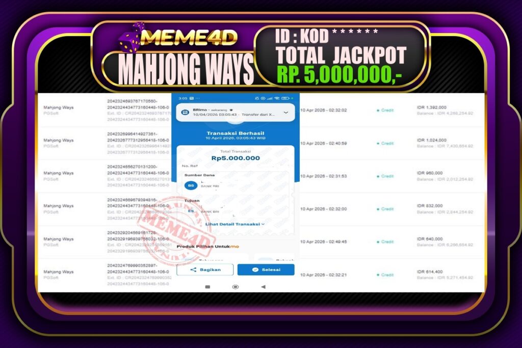 Bukti Jp MEME4D Slot Online 10 April 2026