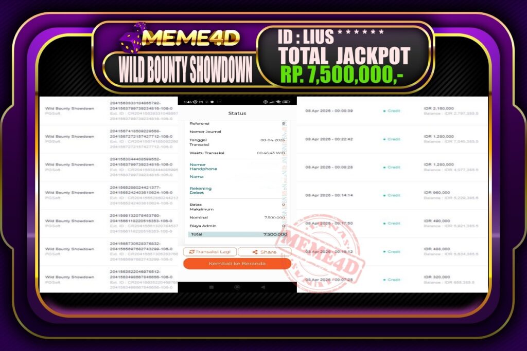 Bukti Jp MEME4D Slot Online 08 April 2026