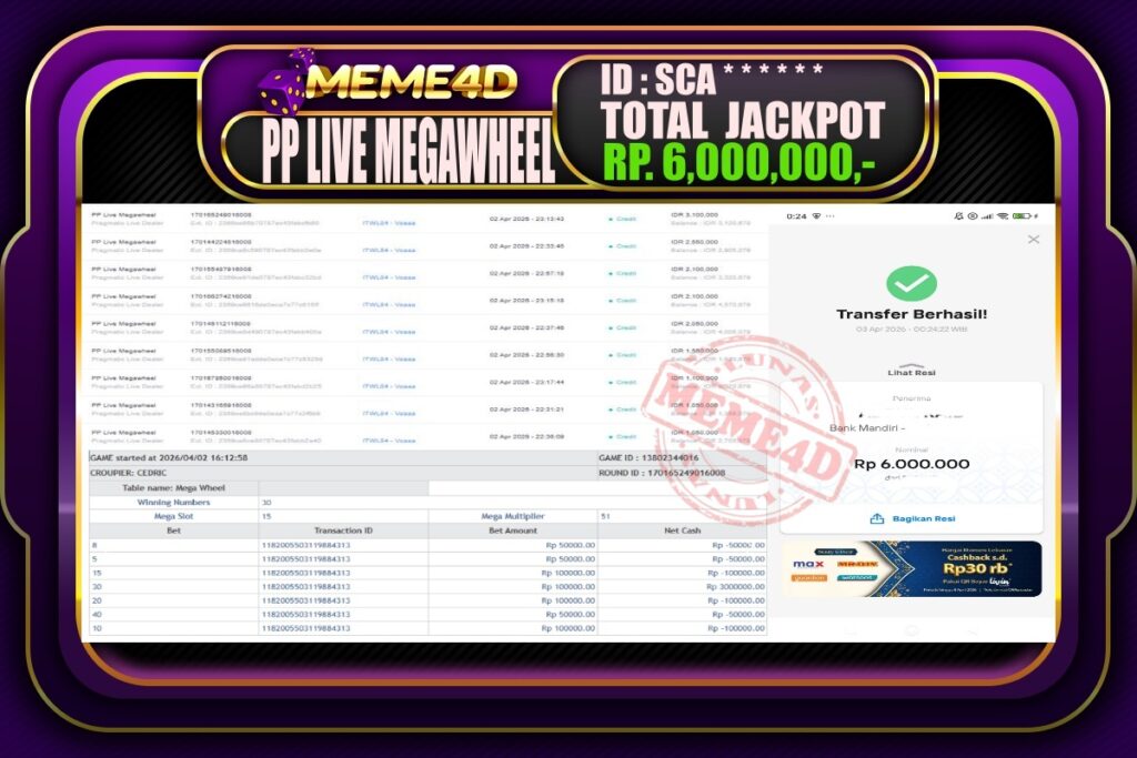 Bukti Jp MEME4D Casino Online 03 April 2026