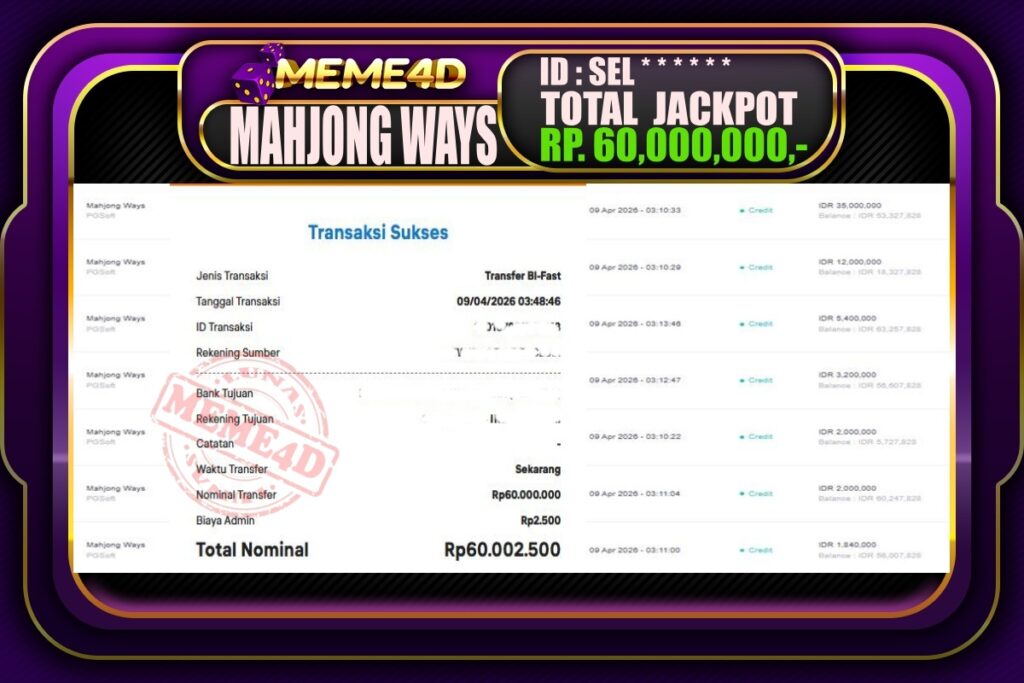 Bukti Jp MEME4D Slot Online 09 April 2026