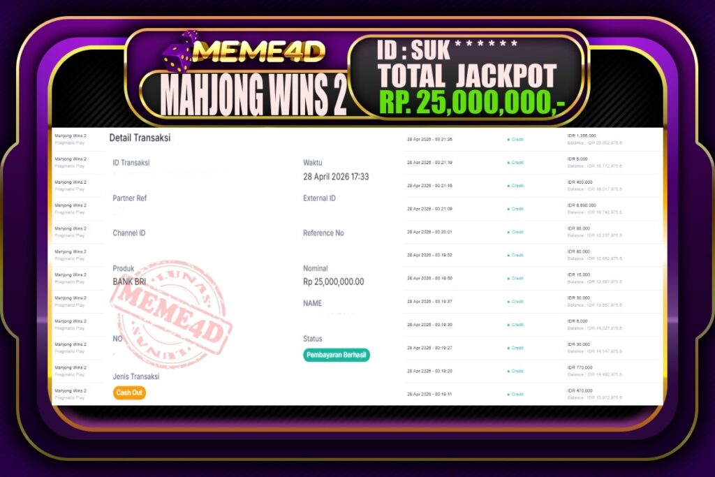 Bukti Jp MEME4D Slot Online 29 April 2026