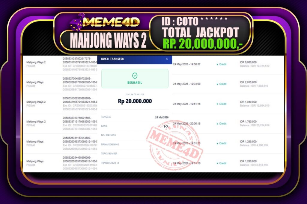 Bukti Jp MEME4D Slot Online 25 Mei 2026
