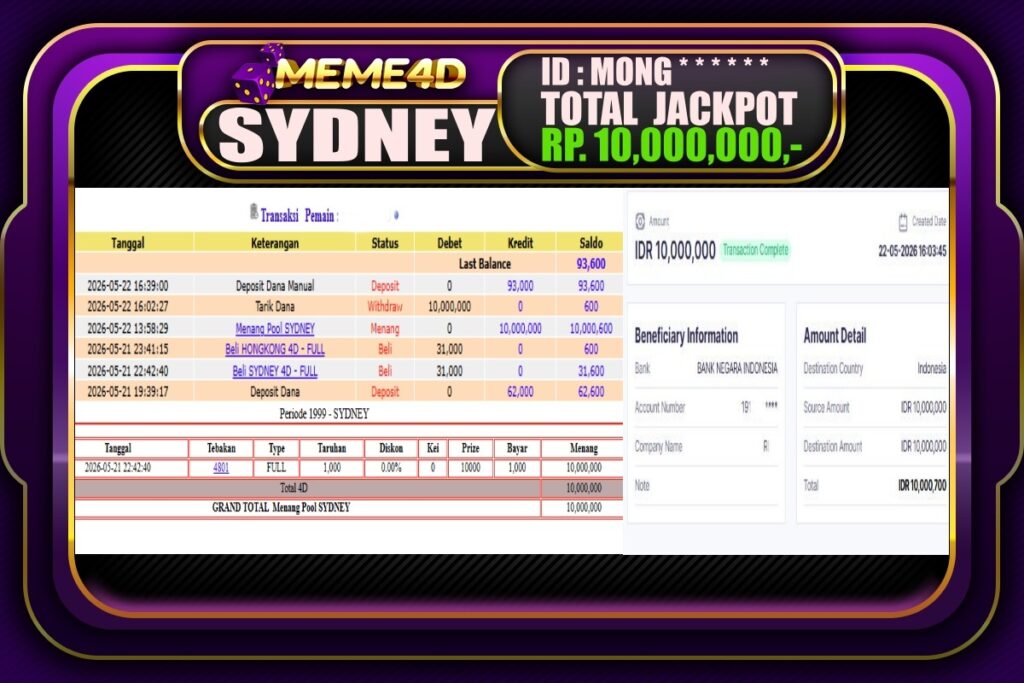 Bukti Jp MEME4D Togel Online 23 Mei 2026