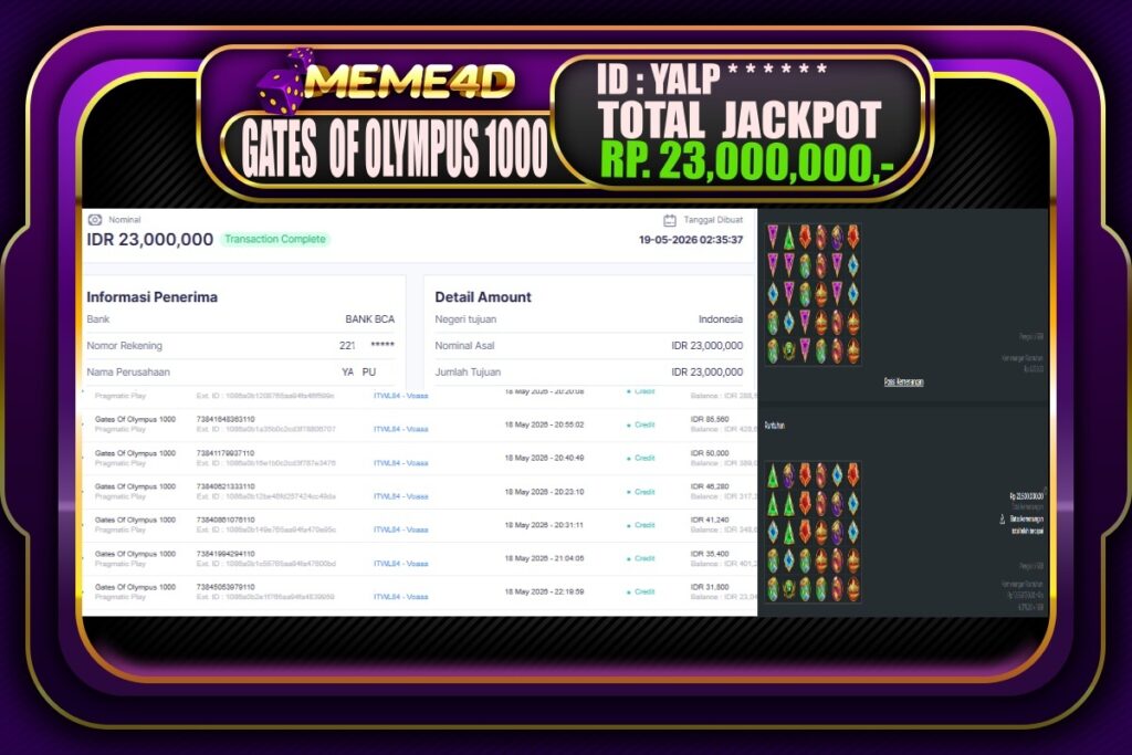 Bukti Jp MEME4D Slot Online 19 Mei 2026