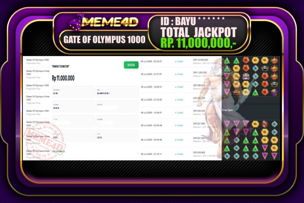 Bukti Jp MEME4D Slot Online 9 Juli 2026