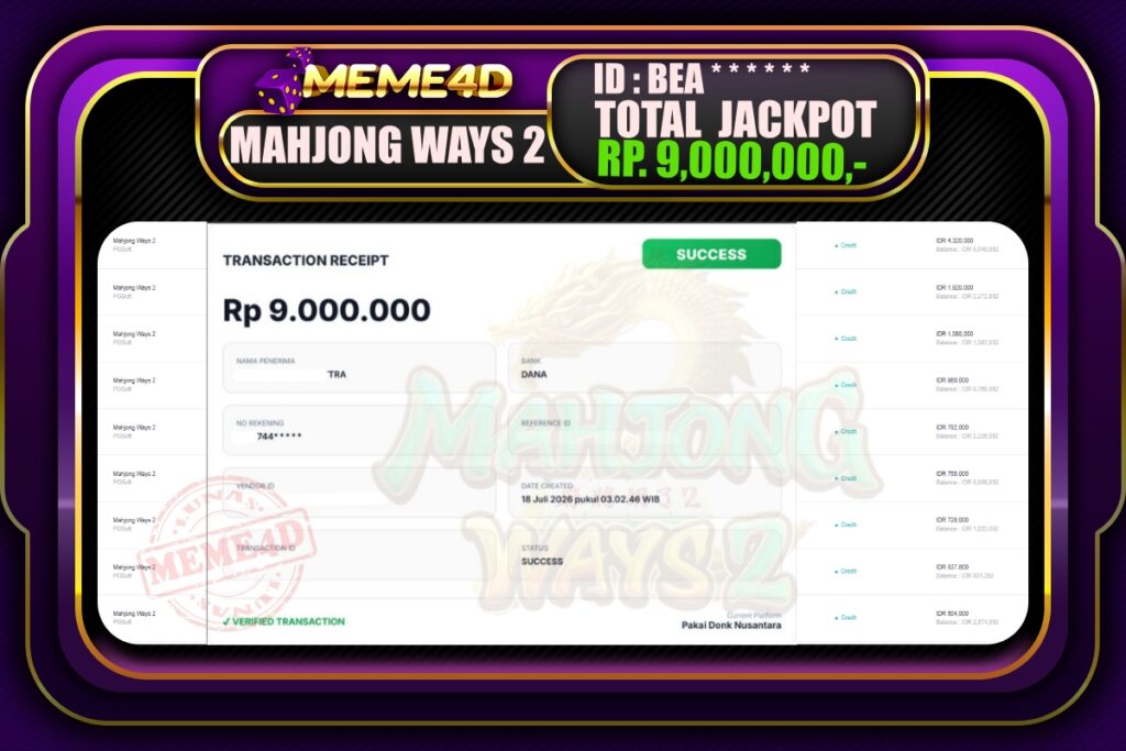 Bukti Jp MEME4D Slot Online 18 Juli 2026