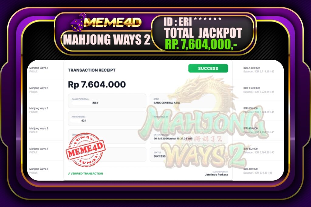 Bukti Jp MEME4D Slot Online 27 Juli 2026