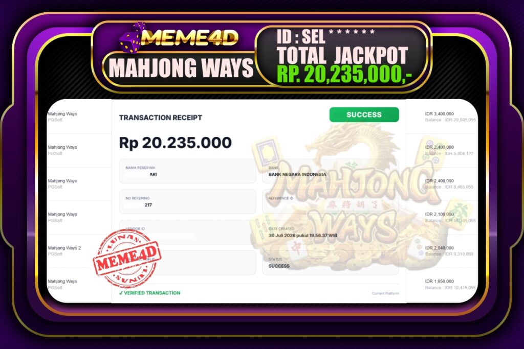 Bukti Jp MEME4D Slot Online 31 Juli 2026