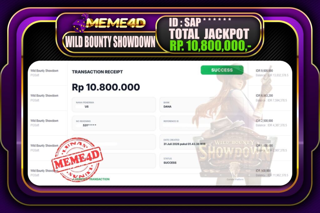 Bukti Jp MEME4D Slot Online 31 Juli 2026