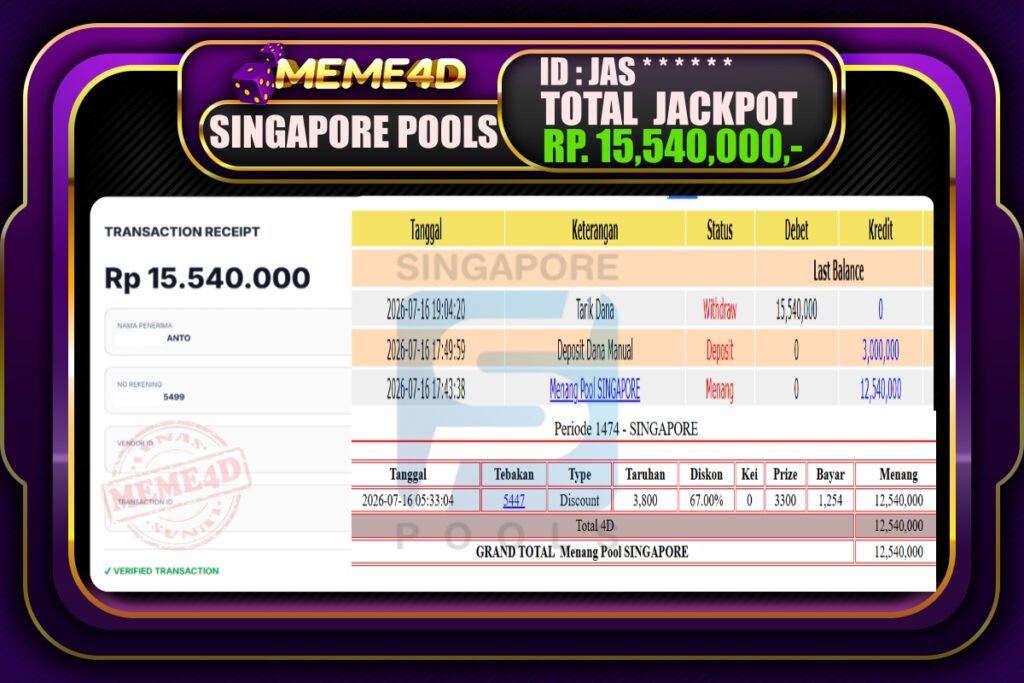 Bukti Jp MEME4D Togel Online 17 Juli 2026