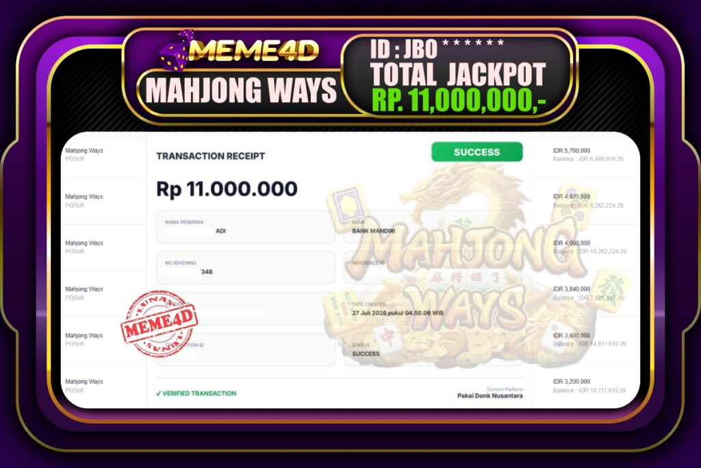 Bukti Jp MEME4D Slot Online 28 Juli 2026