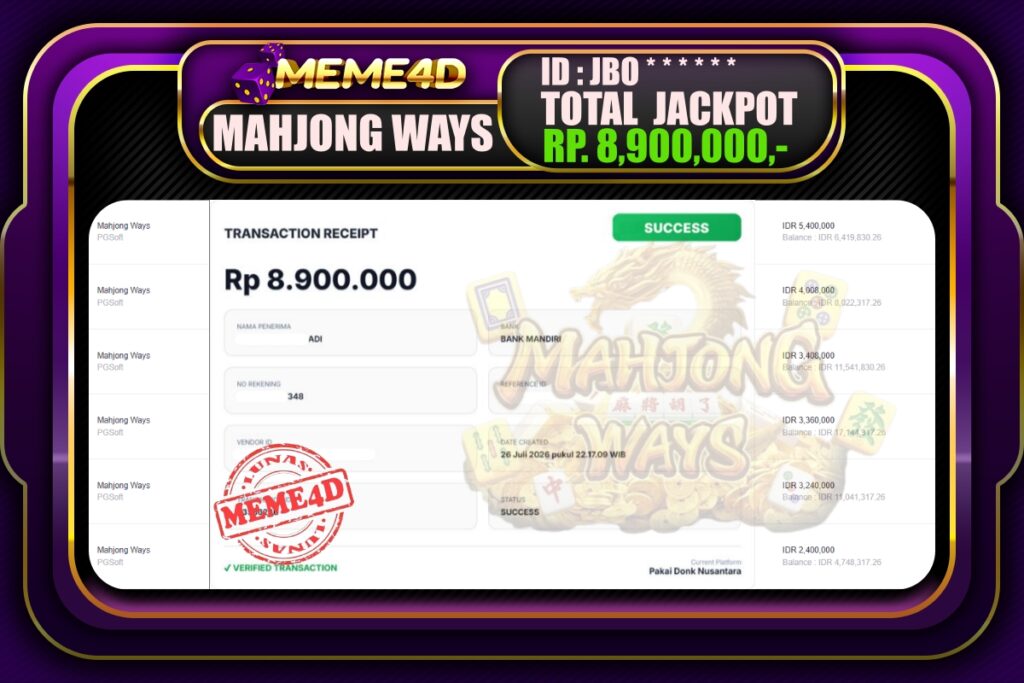 Bukti Jp MEME4D Slot Online 27 Juli 2026