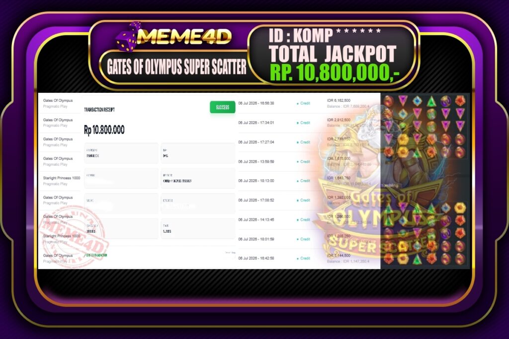 Bukti Jp MEME4D Slot Online 10 Juli 2026