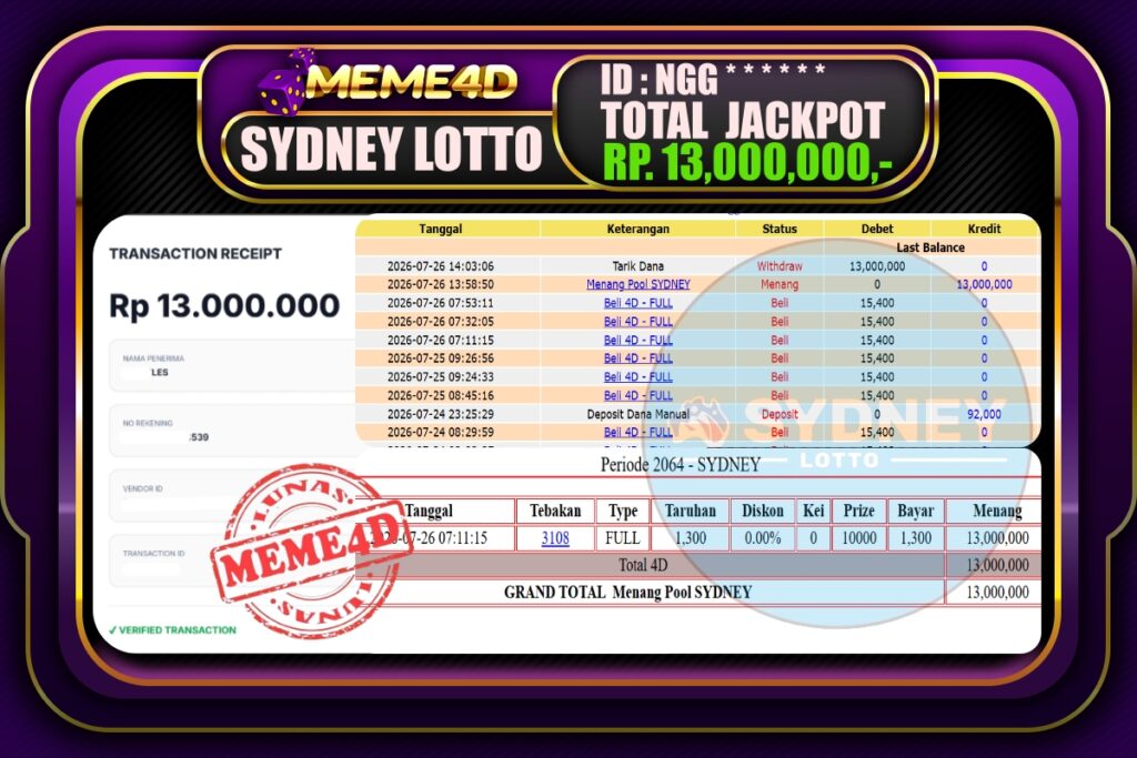 Bukti Jp MEME4D Togel Online 27 Juli 2026