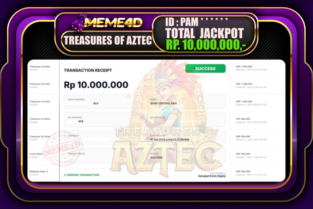 Bukti Jp MEME4D Slot Online 18 Juli 2026
