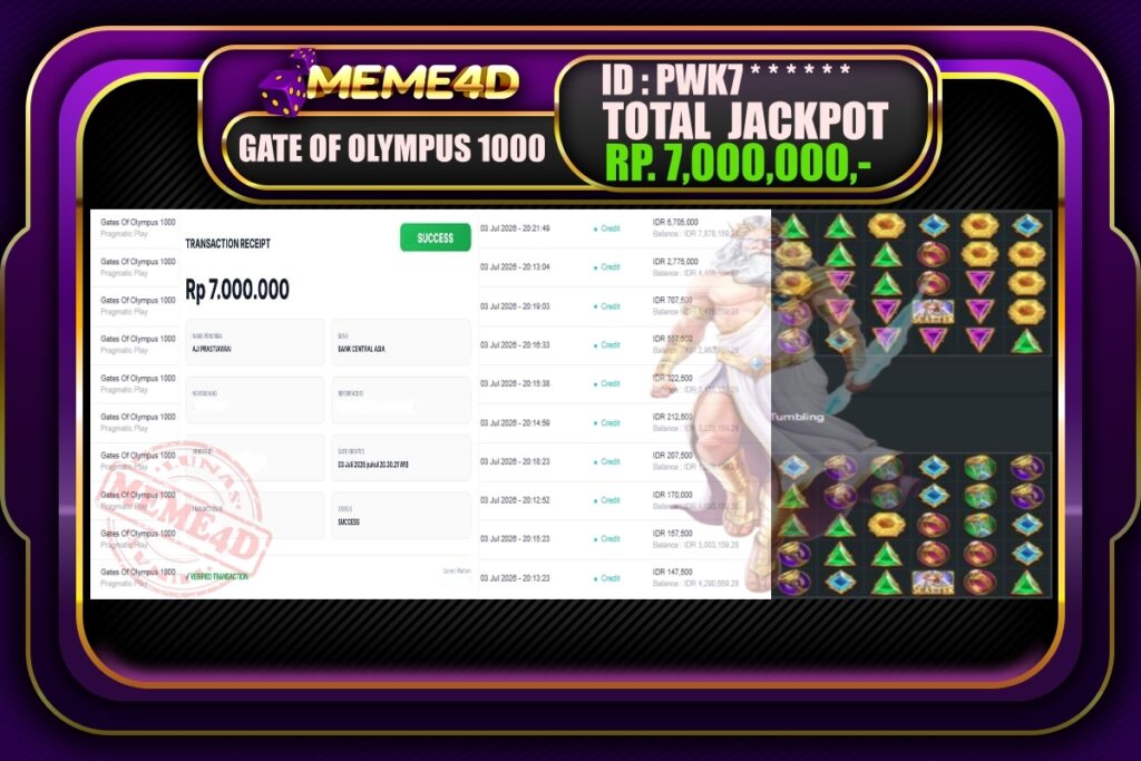 Bukti Jp MEME4D Slot Online 6Juli 2026