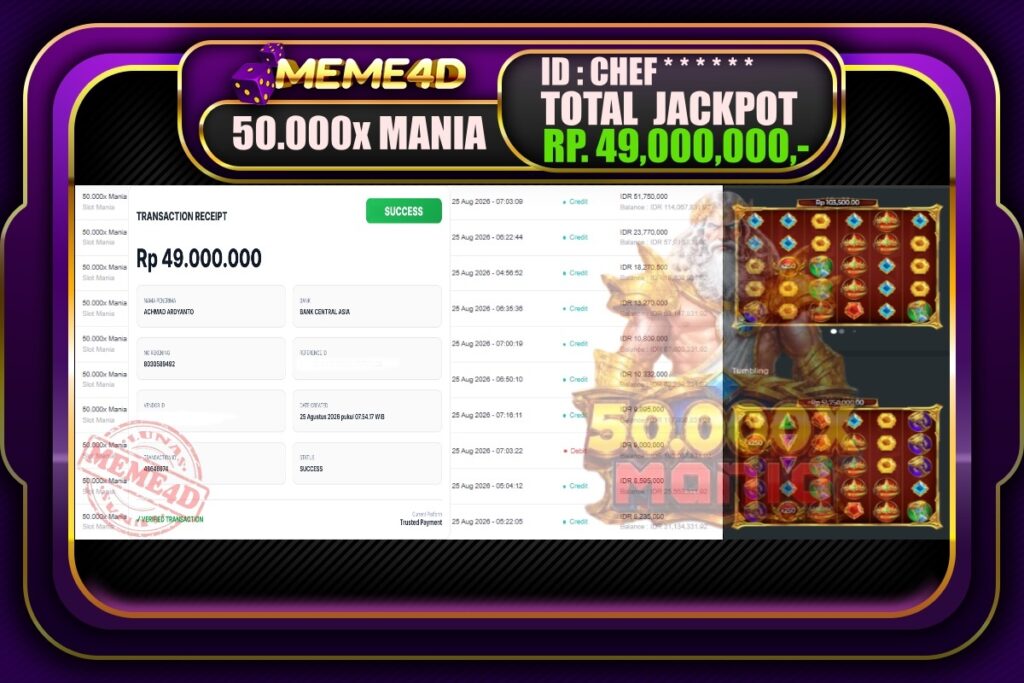 Bukti Jp MEME4D Slot Online 25 Agustus 2026