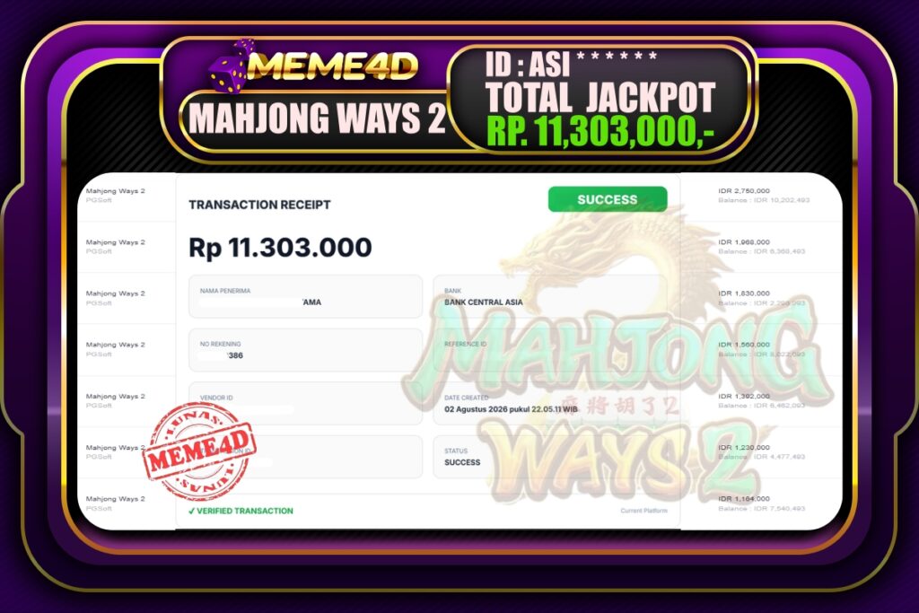 Bukti Jp MEME4D Slot Online 3 Agustus 2026