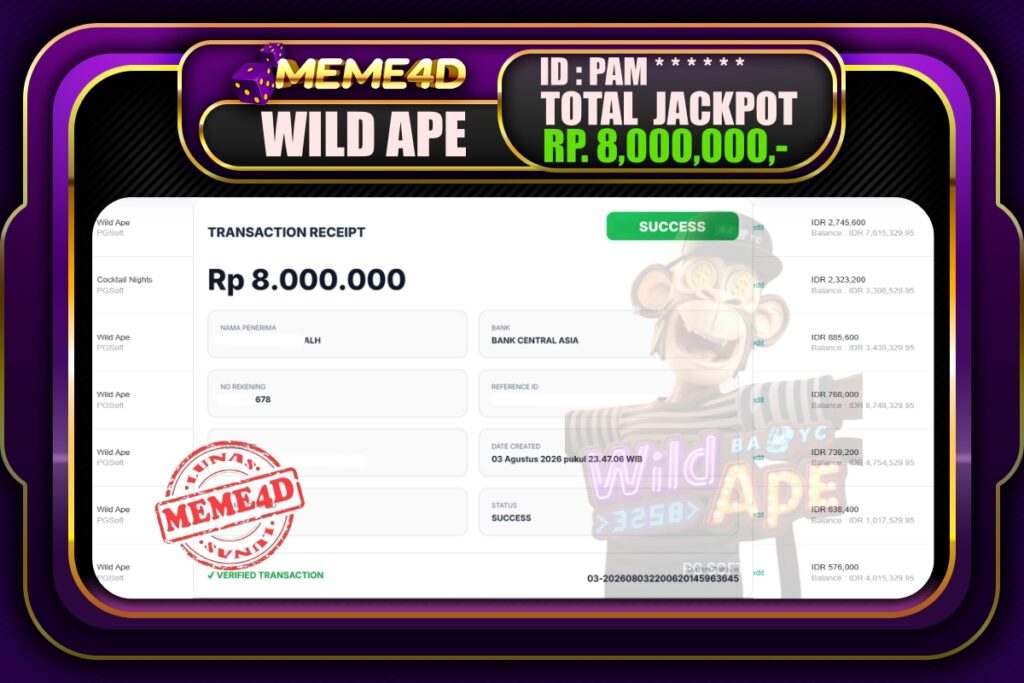 Bukti Jp MEME4D Slot Online 4 Agustus 2026