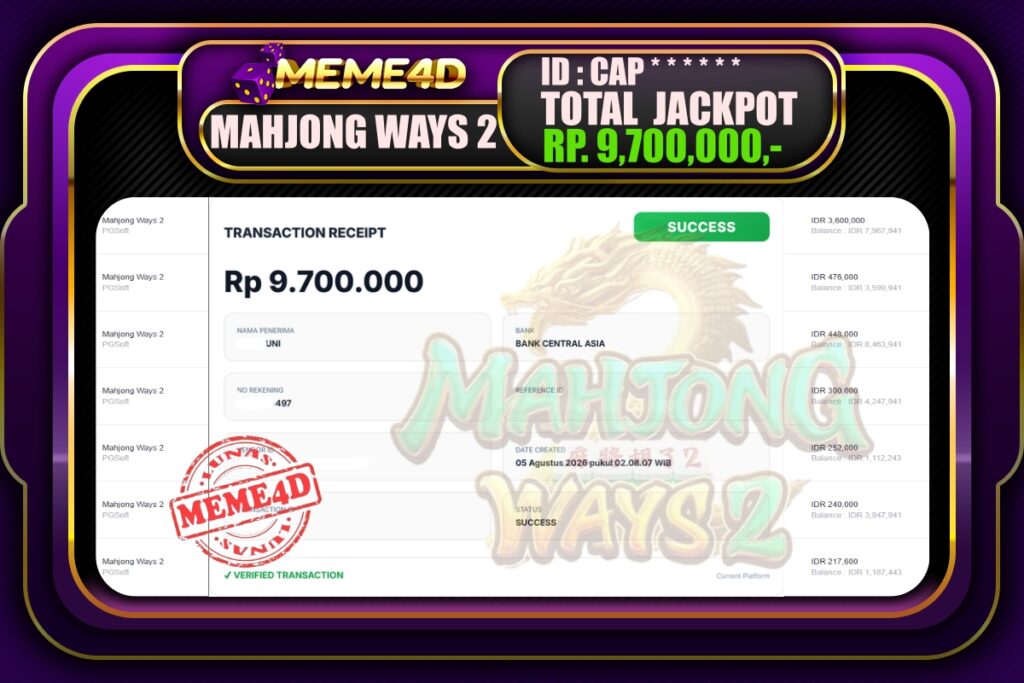 Bukti Jp MEME4D Slot Online 5 Agustus 2026