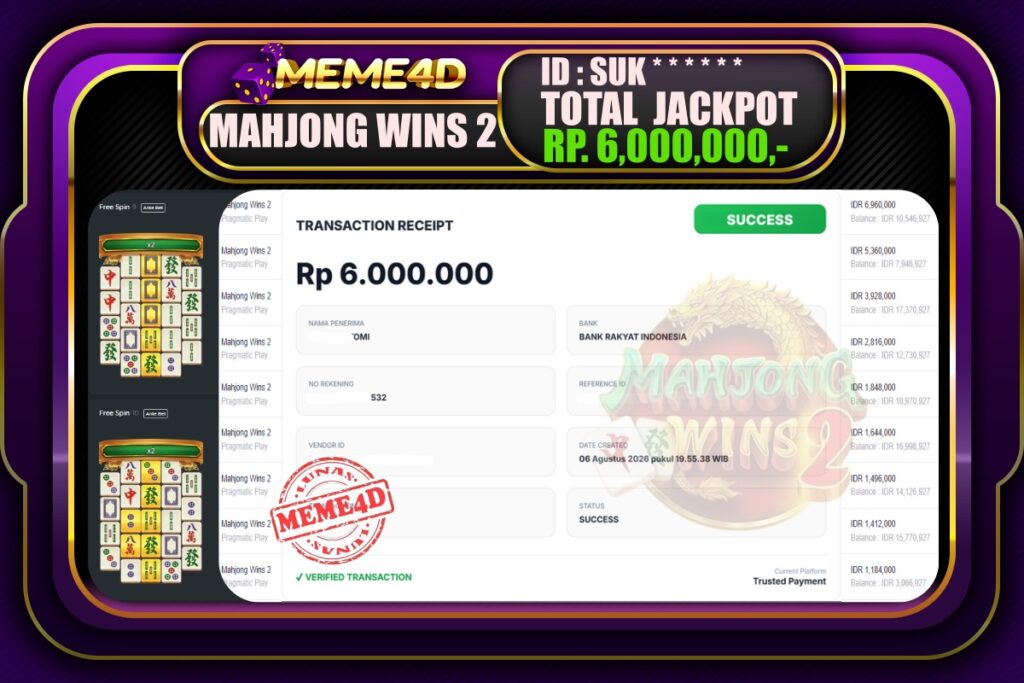 Bukti Jp MEME4D Slot Online 7 Agustus 2026