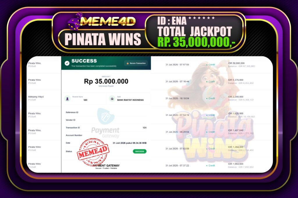 Bukti Jp MEME4D Slot Online 1 Agustus 2026