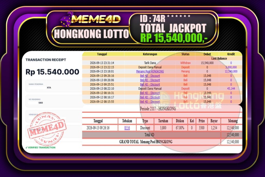 Bukti Jp MEME4D Togel Online 14 September 2026