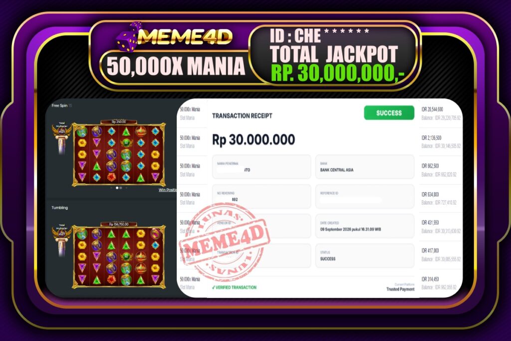 Bukti Jp MEME4D Slot Online 10 September 2026