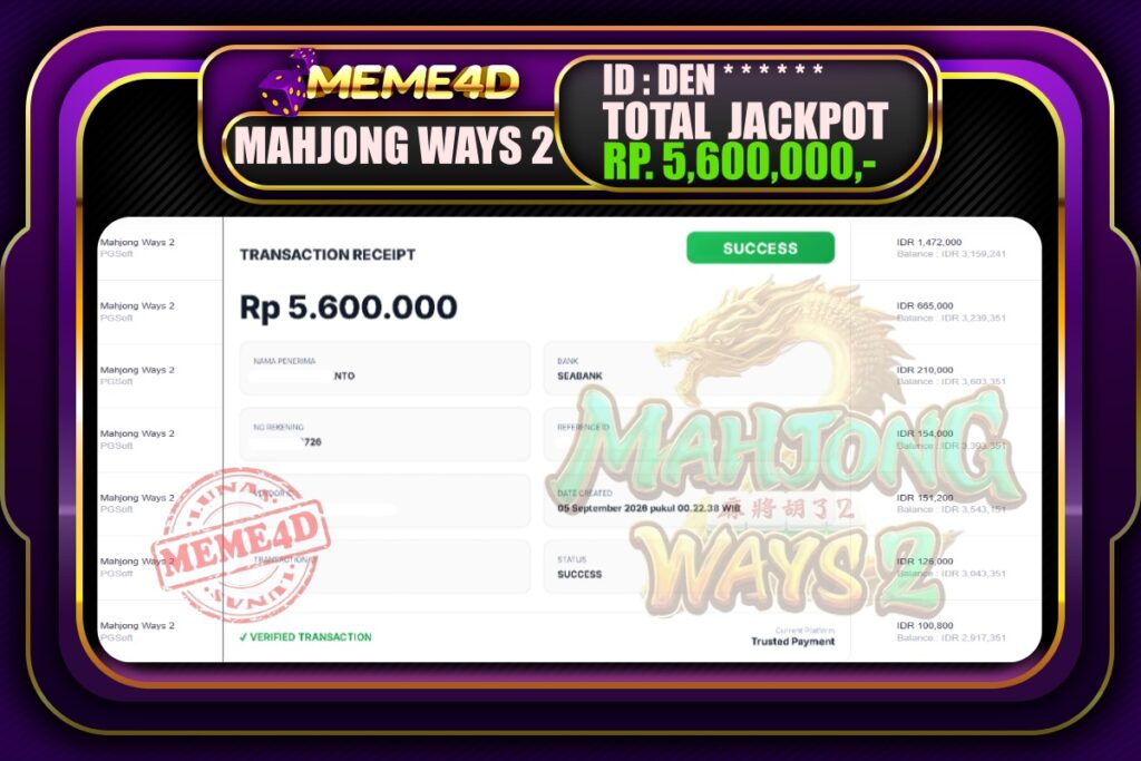 Bukti Jp MEME4D Slot Online 05 September 2026
