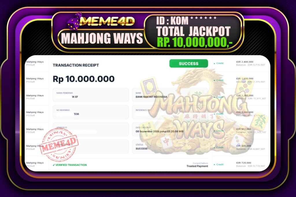 Bukti Jp MEME4D Slot Online 08 September 2026