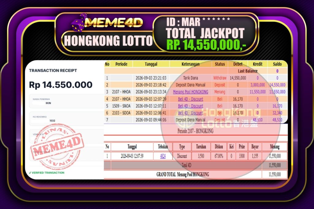 Bukti Jp MEME4D Togel Online 04 September 2026
