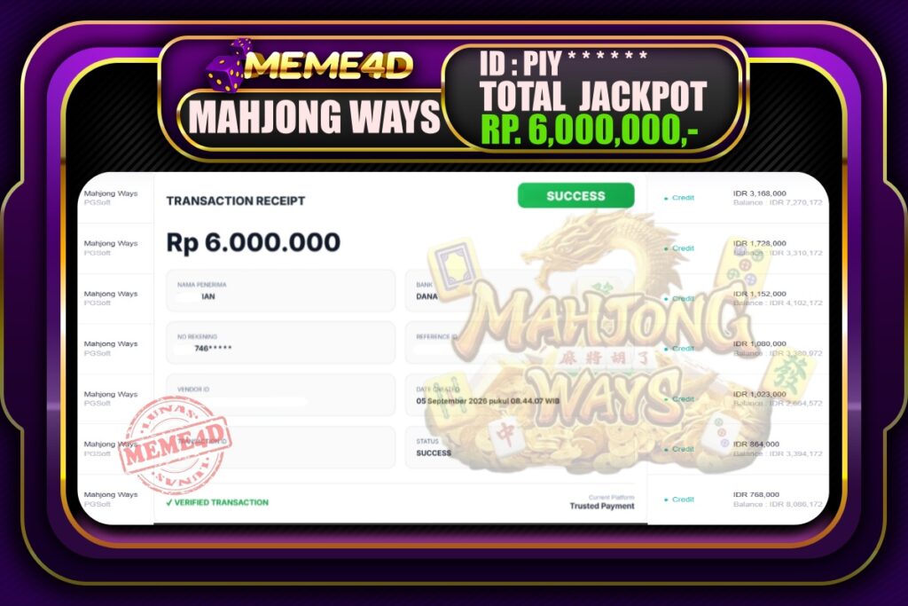 Bukti Jp MEME4D Slot Online 06 September 2026