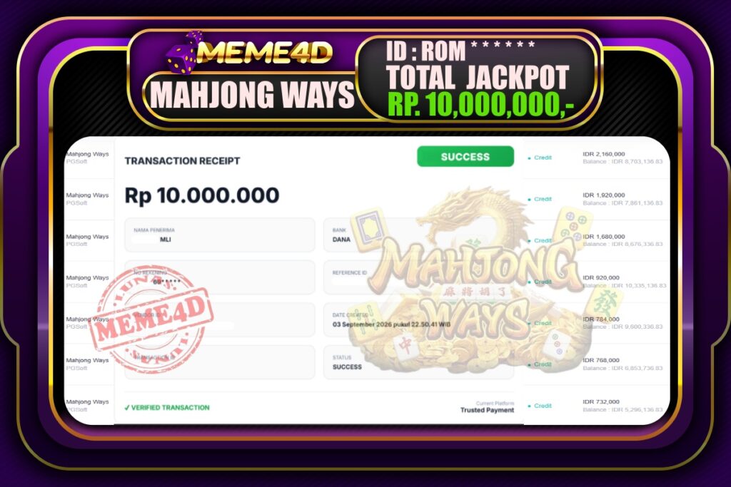 Bukti Jp MEME4D Slot Online 04 September 2026